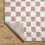 Willa Shaggy Modern Plush Pile Dusty Pink Checkered Rug - Image 4