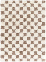 Willa Shaggy Modern Plush Pile Brown Checkered Rug