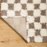 Willa Shaggy Modern Plush Pile Brown Checkered Rug - Image 4