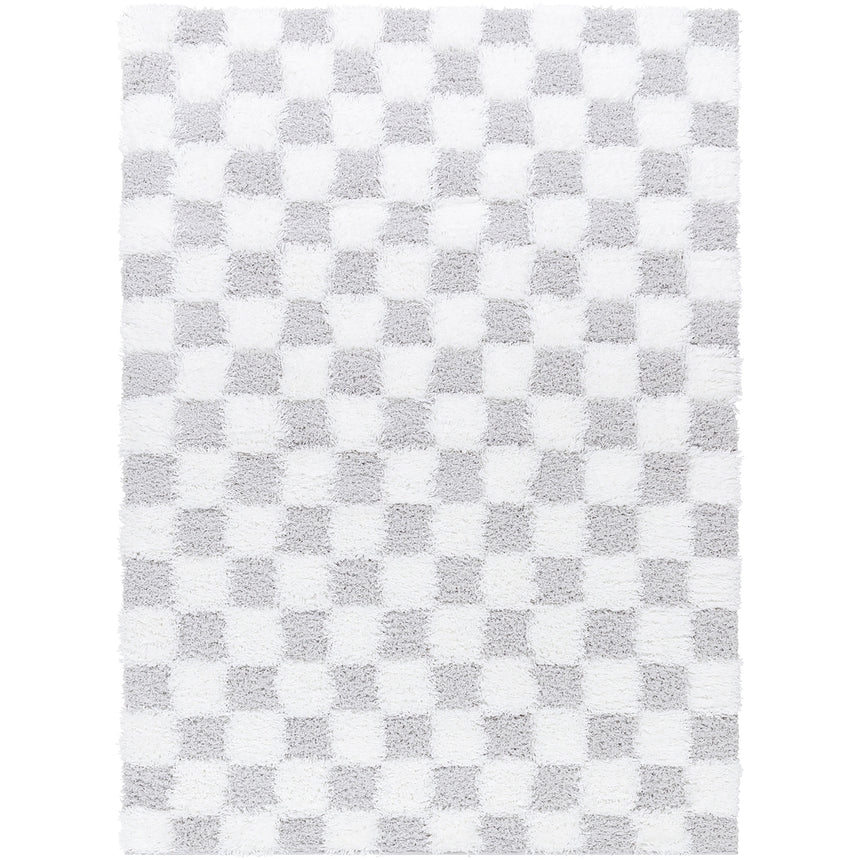 Willa Shaggy Modern Plush Pile Light Grey Checkered Rug