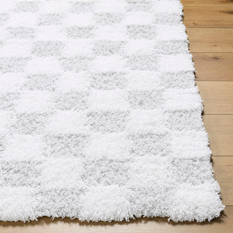 Willa Shaggy Modern Plush Pile Light Grey Checkered Rug - Image 5