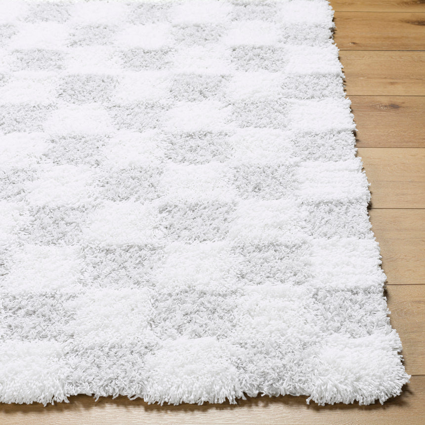 Willa Shaggy Modern Plush Pile Light Grey Checkered Rug - Image 5