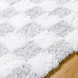 Willa Shaggy Modern Plush Pile Light Grey Checkered Rug - Image 3