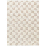 Willa Shaggy Modern Plush Pile Light Beige Checkered Rug