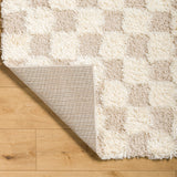 Willa Shaggy Modern Plush Pile Light Beige Checkered Rug - Image 4